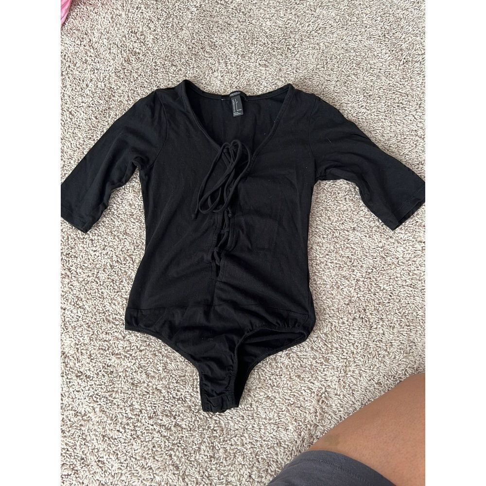 Forever21 Black half 1/2 sleeve Bodysuit Tie-up Detail S
